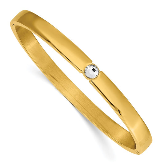 Chisel Stainless Steel Polished Yellow IP-plated Preciosa Crystal 6mm Hinged Bangle SRB2928