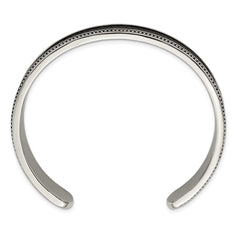 Chisel Stainless Steel Antiqued and Polished with Textured Leather Inlay 12mm Cuff Bangle SRB2933