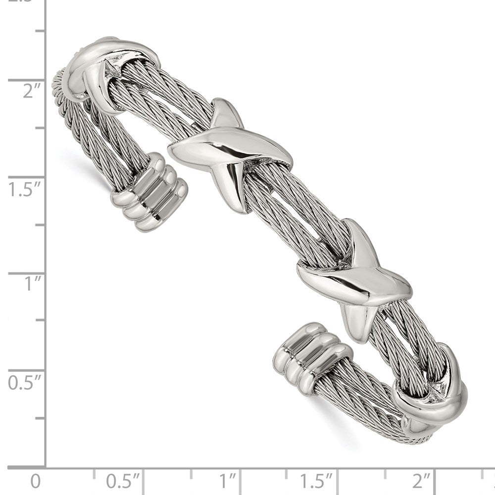 Chisel Stainless Steel Polished Cable X Design Cuff Bangle SRB2935