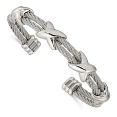 Chisel Stainless Steel Polished Cable X Design Cuff Bangle SRB2935