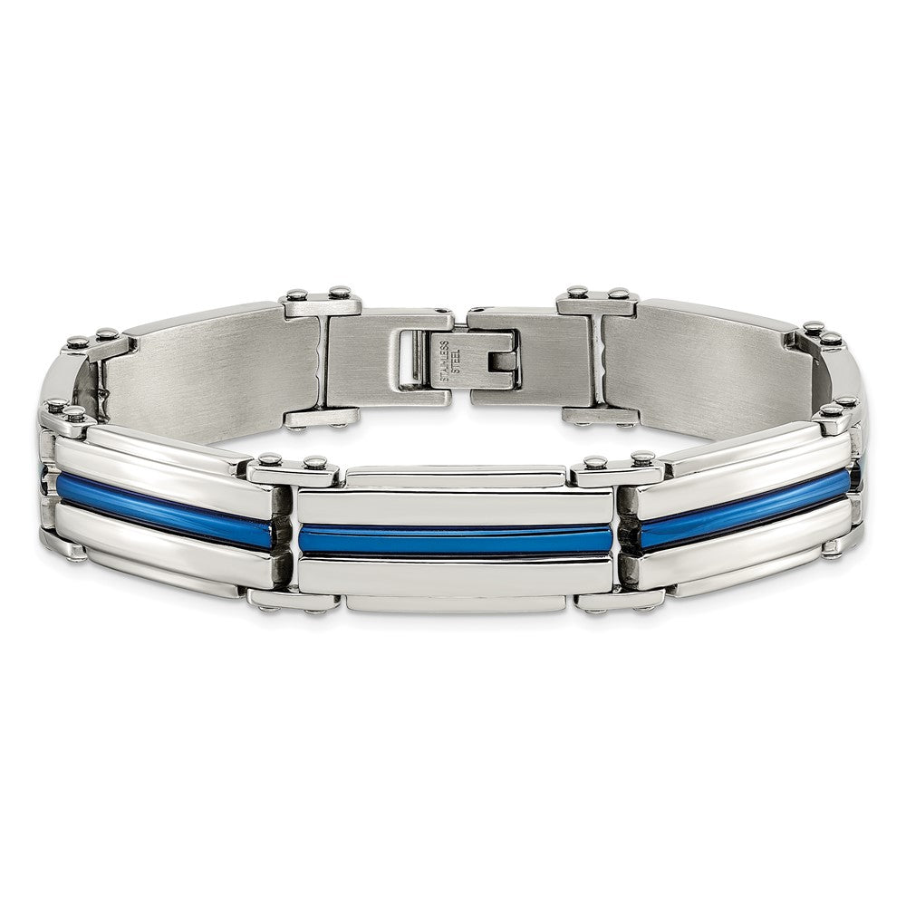 Chisel Stainless Steel Polished Blue IP-plated 8.5 inch Link Bracelet SRB2953-8.5