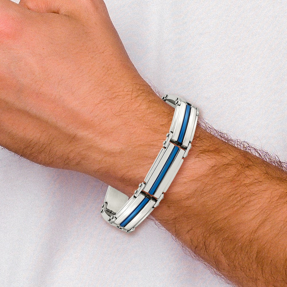 Chisel Stainless Steel Polished Blue IP-plated 8.5 inch Link Bracelet SRB2953-8.5