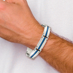 Chisel Stainless Steel Polished Blue IP-plated 8.5 inch Link Bracelet SRB2953-8.5