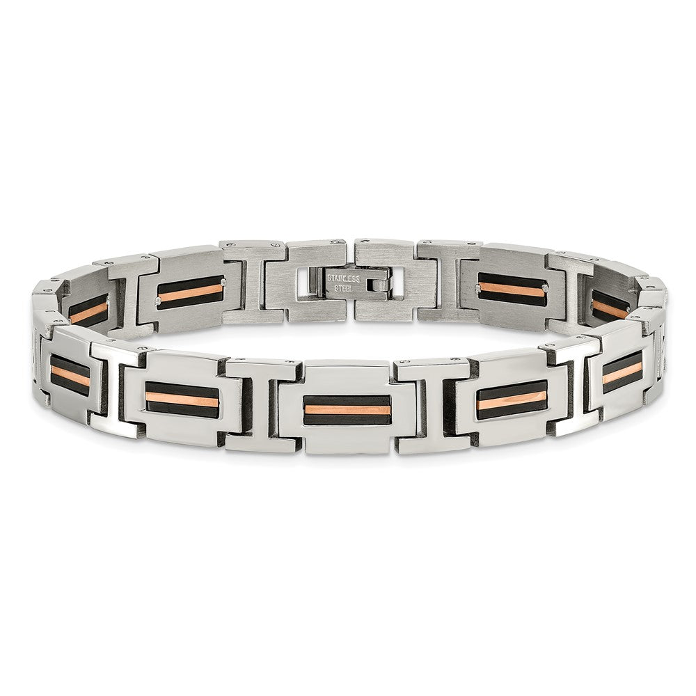 Chisel Stainless Steel Polished Black and Rose IP-plated 8.5 inch Link Bracelet SRB2957-8.5