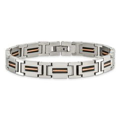 Chisel Stainless Steel Polished Black and Rose IP-plated 8.5 inch Link Bracelet SRB2957-8.5