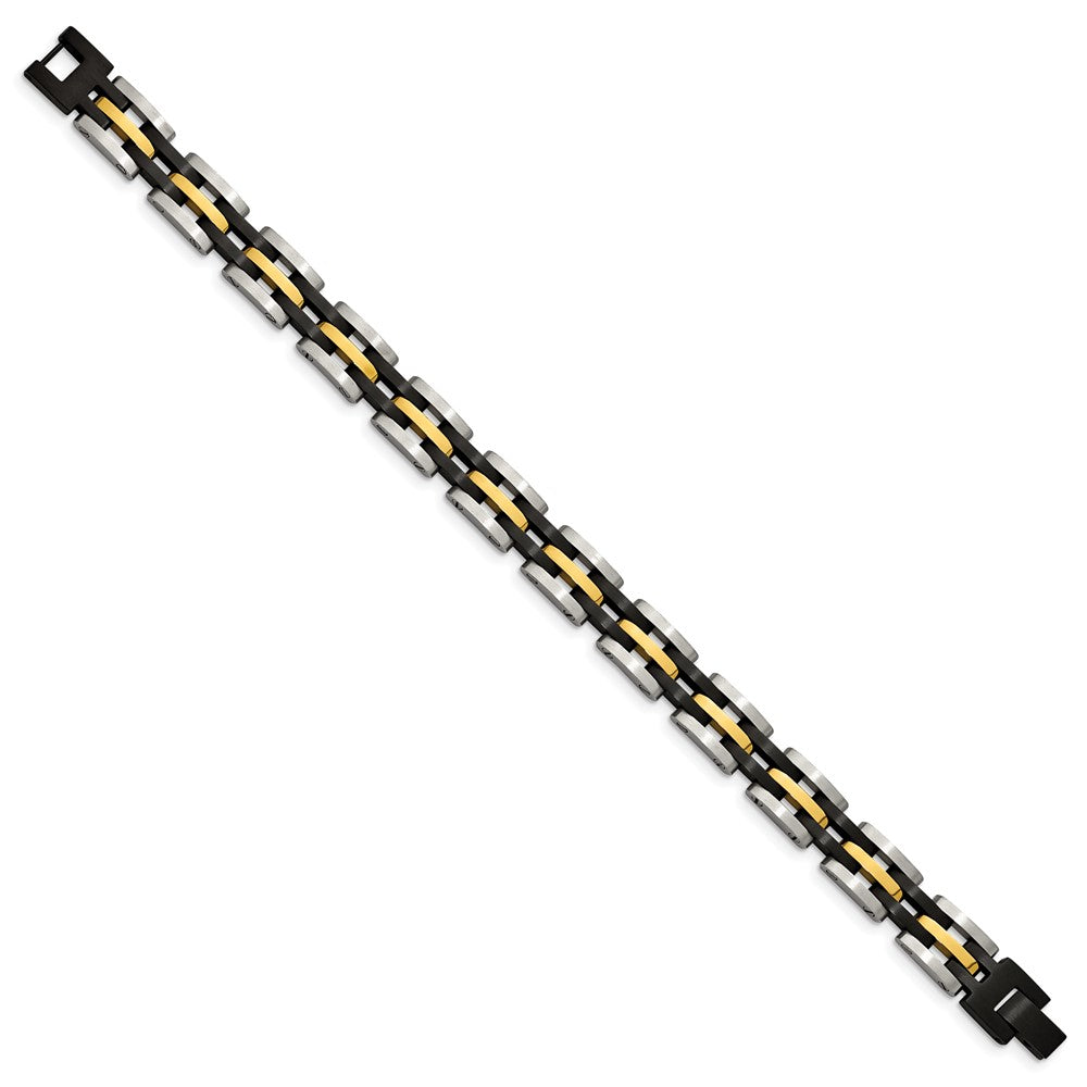 Chisel Stainless Steel Brushed and Polished Black and Yellow IP-plated 8.25 inch Link Bracelet SRB2961-8.25