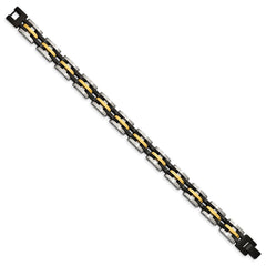 Chisel Stainless Steel Brushed and Polished Black and Yellow IP-plated 8.25 inch Link Bracelet SRB2961-8.25