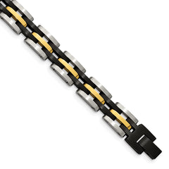 Chisel Stainless Steel Brushed and Polished Black and Yellow IP-plated 8.25 inch Link Bracelet SRB2961-8.25