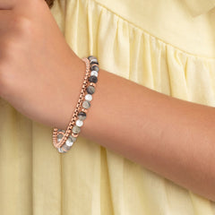 Chisel Stainless Steel Polished Rose IP-plated Box Chain and Picasso Jasper Beads 6.5 inch Bracelet with 1 inch Extension SRB2971-6.5