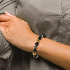 Chisel Stainless Steel Antiqued and Polished 9.5-10mm Lava and Red Wood Stone Beads 7.25 inch Bracelet with 1 inch Extension SRB2972-7.25