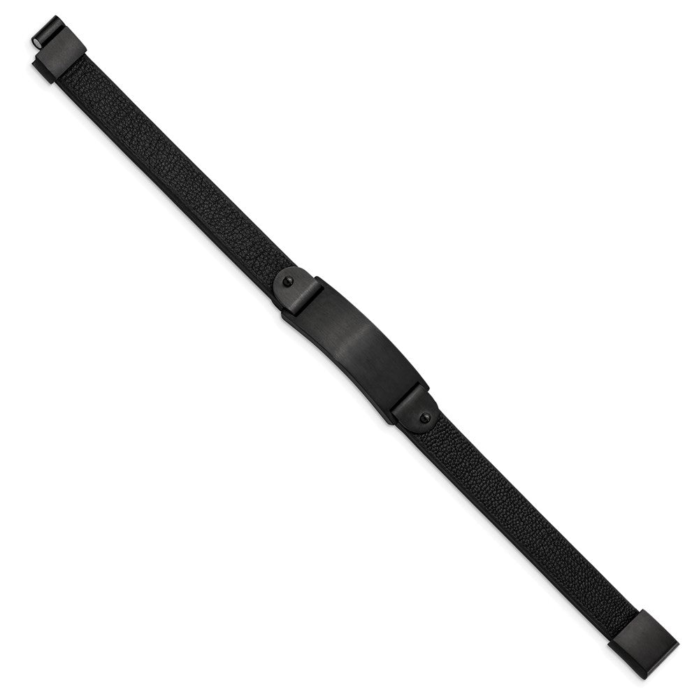 Chisel Stainless Steel Brushed Black IP-plated Black Leather 8.5 inch ID Bracelet SRB2981-8.5
