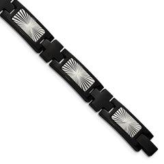 Chisel Stainless Steel Polished and Textured Starburst Design Black IP-plated 8.5 inch Link Bracelet SRB2987-8.5