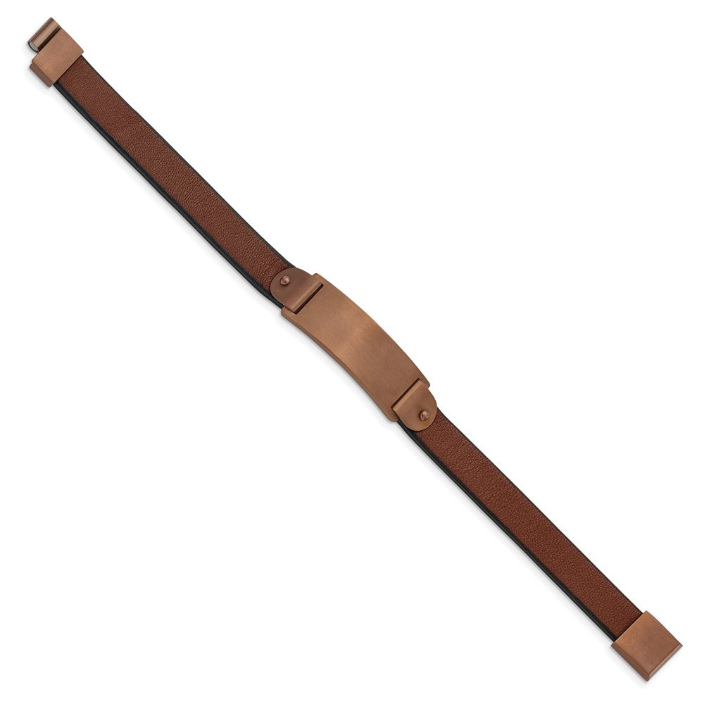 Chisel Stainless Steel Brushed Brown IP-plated Brown Leather 8.5 inch ID Bracelet SRB2989-8.5