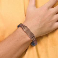 Chisel Stainless Steel Brushed Brown IP-plated Brown Leather 8.5 inch ID Bracelet SRB2989-8.5