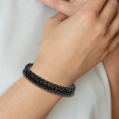 Chisel Stainless Steel Polished Black IP-plated Chain and Black Leather 8.5 inch Bracelet SRB2992-8.5