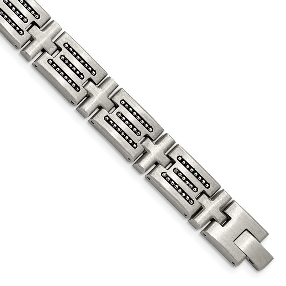 Chisel Stainless Steel Brushed with Polished Beads Inlay 8.5 inch Link Bracelet SRB3012-8.5
