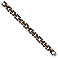 Chisel Stainless Steel Polished and Textured Black and Brown IP-plated 8.25 inch Open Link Bracelet SRB3016-8.25
