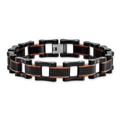 Chisel Stainless Steel Polished and Textured Black and Brown IP-plated 8.25 inch Open Link Bracelet SRB3016-8.25