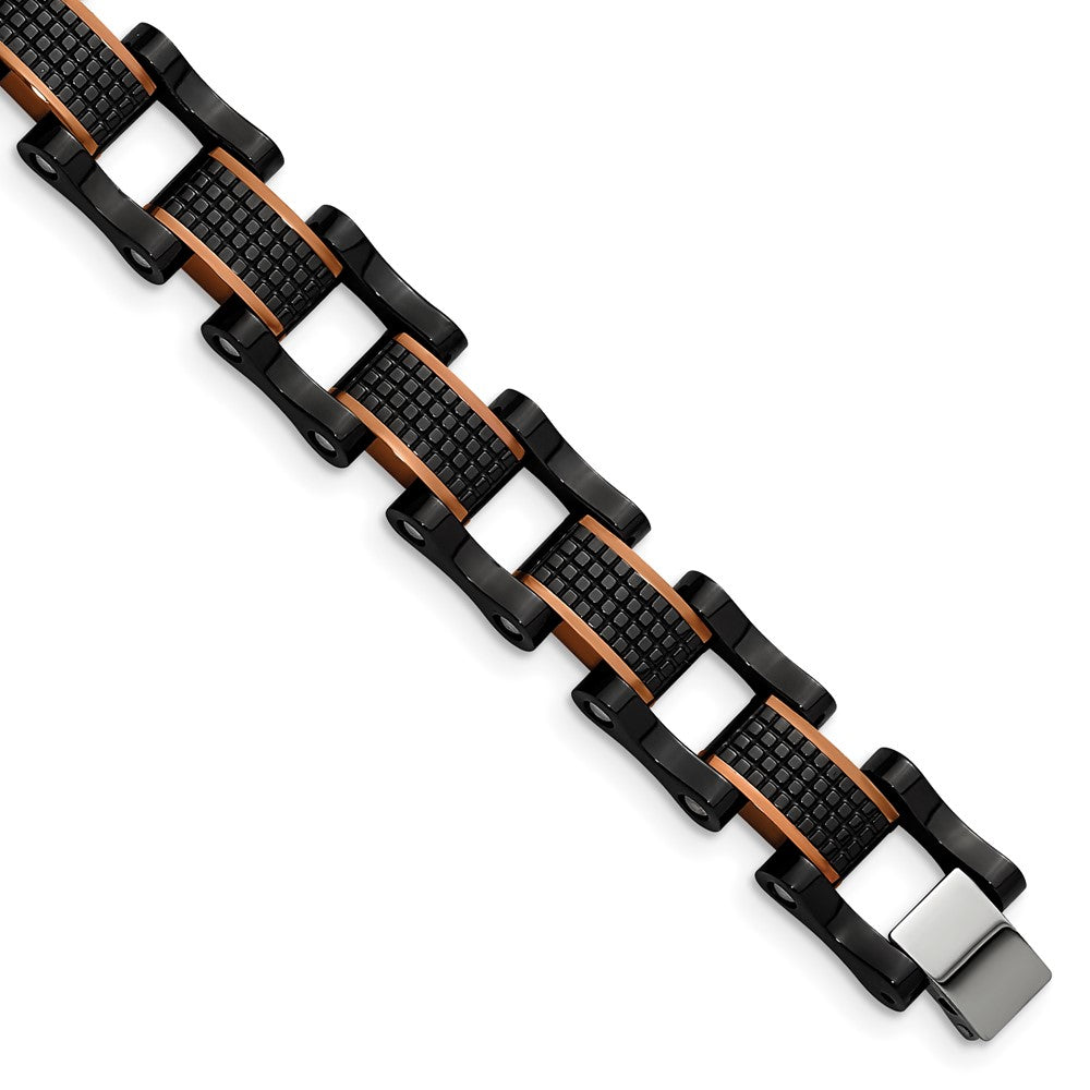 Chisel Stainless Steel Polished and Textured Black and Brown IP-plated 8.25 inch Open Link Bracelet SRB3016-8.25