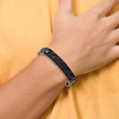 Chisel Stainless Steel Polished Black IP-plated Grooved Design Link 9 inch Bracelet SRB3029-9