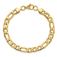 Chisel Stainless Steel Polished Yellow IP-plated 7.50mm 8.25 inch Figaro Bracelet SRB3050-8.25