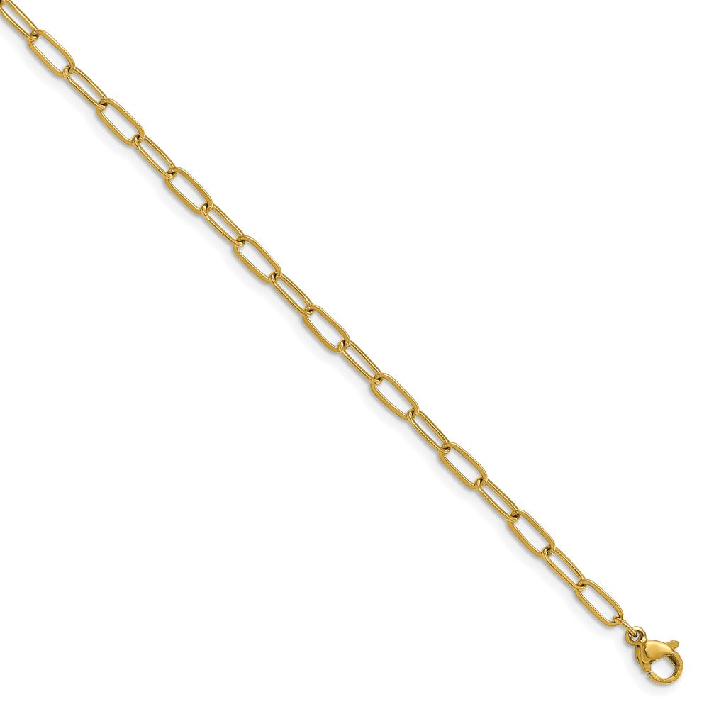 Chisel Stainless Steel Polished Yellow IP-plated Elongated Open Link Paperclip 6.5 inch Bracelet with 1 inch Extension SRB3052-6.5
