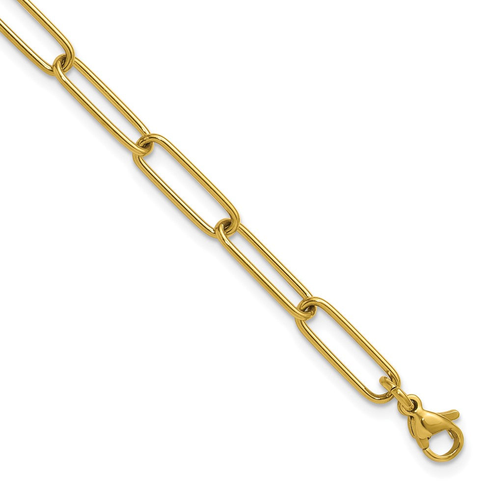Chisel Stainless Steel Polished Yellow IP-plated Elongated Open Link Paperclip 7 inch Bracelet with 1.25 inch Extension SRB3054-7