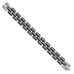 Chisel Stainless Steel Brushed and Polished with Black Rubber 8 inch Link Bracelet SRB3061-8