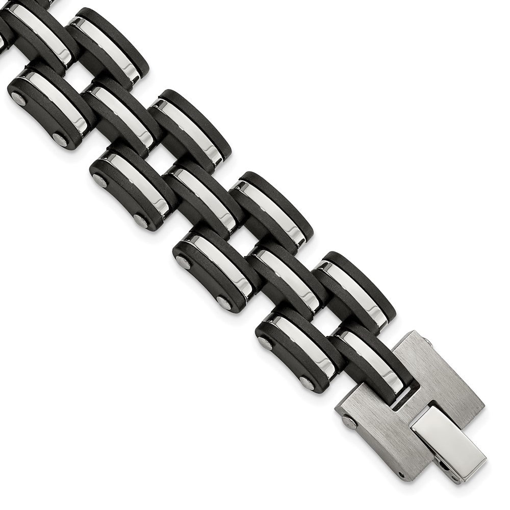 Chisel Stainless Steel Brushed and Polished with Black Rubber 8 inch Link Bracelet SRB3061-8