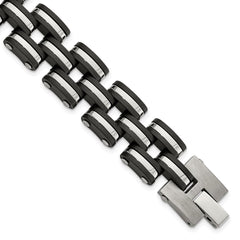 Chisel Stainless Steel Brushed and Polished with Black Rubber 8 inch Link Bracelet SRB3061-8