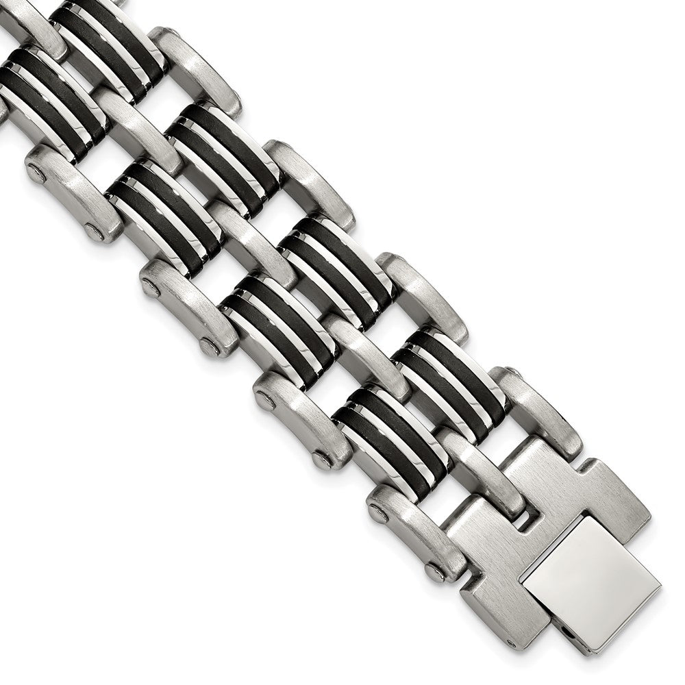 Chisel Stainless Steel Brushed and Polished with Black Rubber Inlay 8.25 inch Link Bracelet SRB3062-8.25