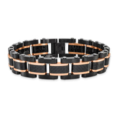 Chisel Stainless Steel Brushed and Polished Black and Rose IP-plated with Black Carbon Fiber Inlay 8.5 inch Link Bracelet SRB3063-8.5