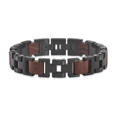 Chisel Stainless Steel Brushed Black IP-plated with Wood Inlay 8 inch Link Bracelet with .5 inch Extension SRB3064-8