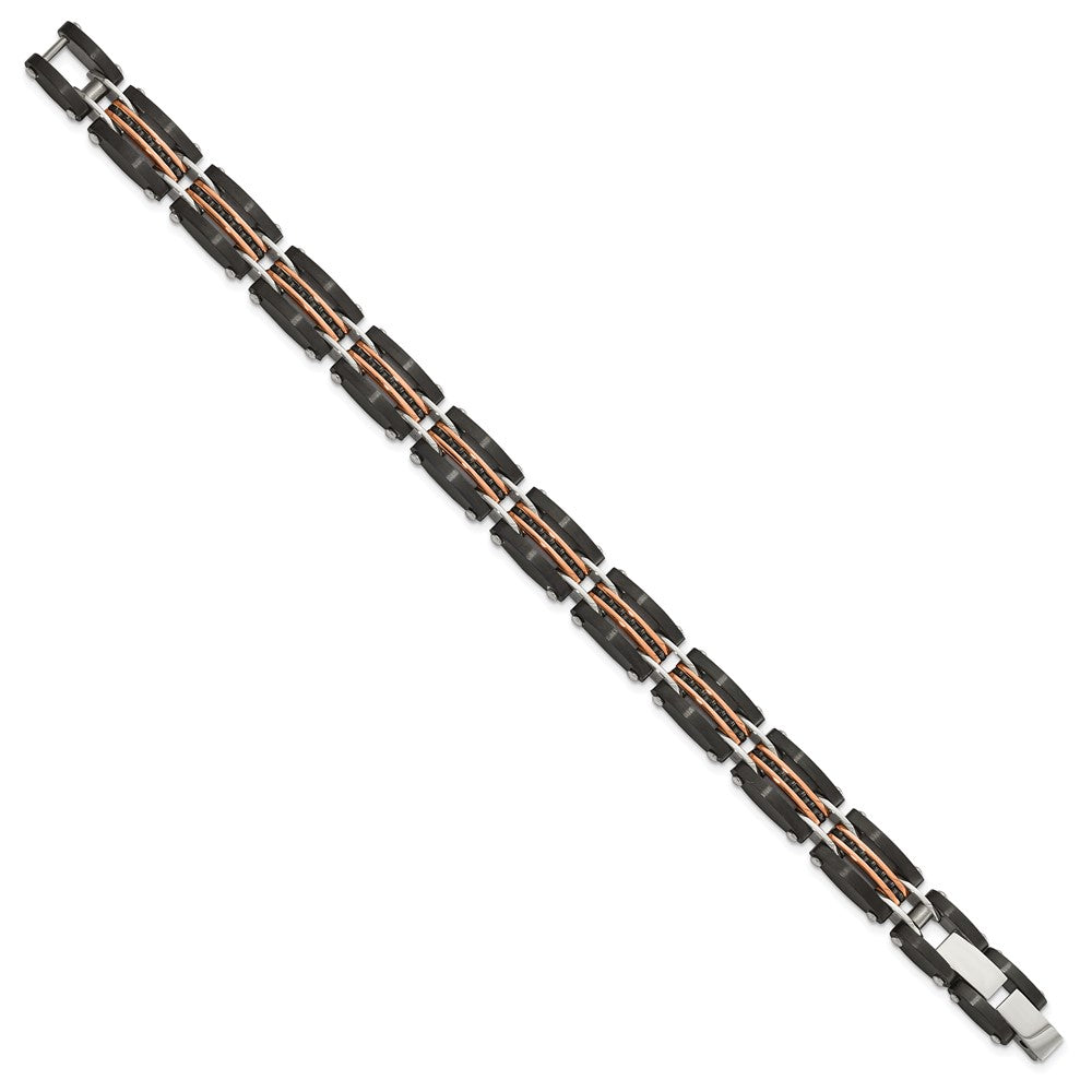 Chisel Stainless Steel Brushed and Polished Black and Rose IP-plated Reversible 7.5 inch Bracelet with .5 inch Extension SRB3065-7.5