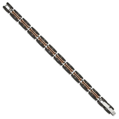 Chisel Stainless Steel Brushed and Polished Black and Rose IP-plated Reversible 7.5 inch Bracelet with .5 inch Extension SRB3065-7.5