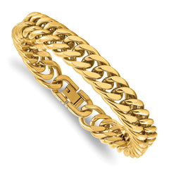 Chisel Stainless Steel Polished Yellow IP-plated 12mm 8.5 inch Heavy Curb Link Bracelet SRB3066-8.5