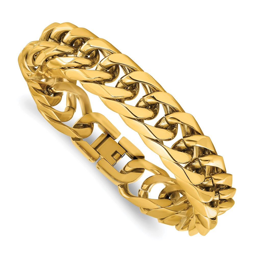 Chisel Stainless Steel Polished Yellow IP-plated 16mm 8.5 inch Heavy Curb Link Bracelet SRB3068-8.5