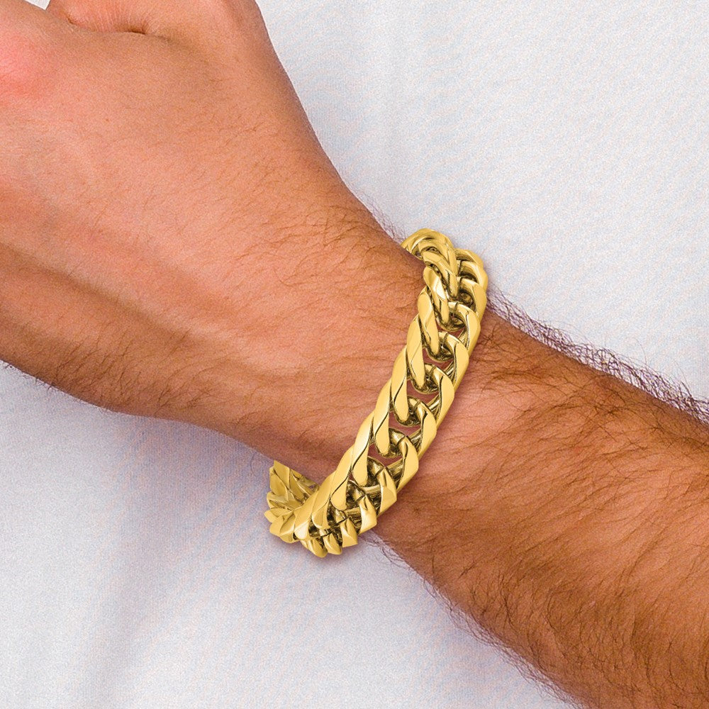 Chisel Stainless Steel Polished Yellow IP-plated 16mm 8.5 inch Heavy Curb Link Bracelet SRB3068-8.5