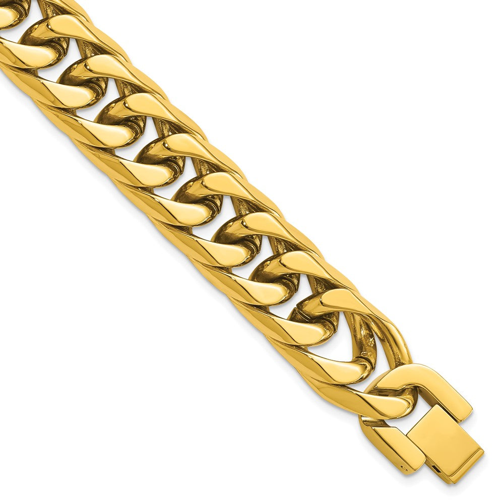 Chisel Stainless Steel Polished Yellow IP-plated 16mm 8.5 inch Heavy Curb Link Bracelet SRB3068-8.5