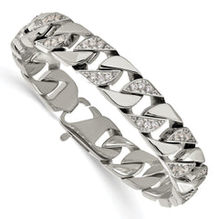 Chisel Stainless Steel Polished with CZ 8.5 inch Curb Link Bracelet SRB3069-8.5