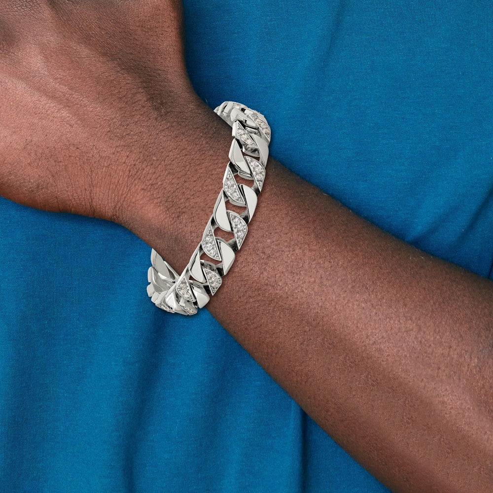 Chisel Stainless Steel Polished with CZ 8.5 inch Curb Link Bracelet SRB3069-8.5