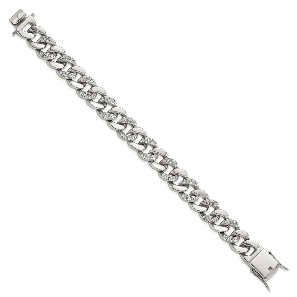 Chisel Stainless Steel Polished with CZ 8 inch Curb Link Bracelet SRB3072-8