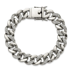 Chisel Stainless Steel Polished with CZ 8 inch Curb Link Bracelet SRB3072-8
