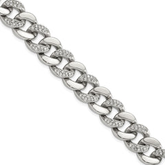 Chisel Stainless Steel Polished with CZ 8 inch Curb Link Bracelet SRB3072-8