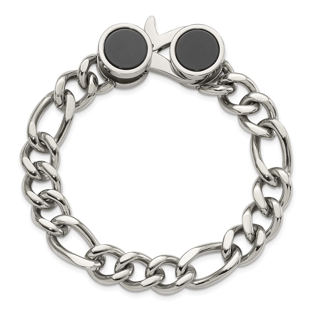 Chisel Stainless Steel Polished with Black Agate 8 inch Figaro Link Bracelet SRB3074-8