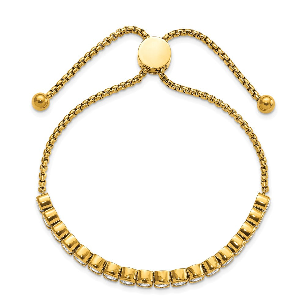 Chisel Stainless Steel Polished Yellow IP-plated with Round CZ Adjustable Bracelet SRB3082