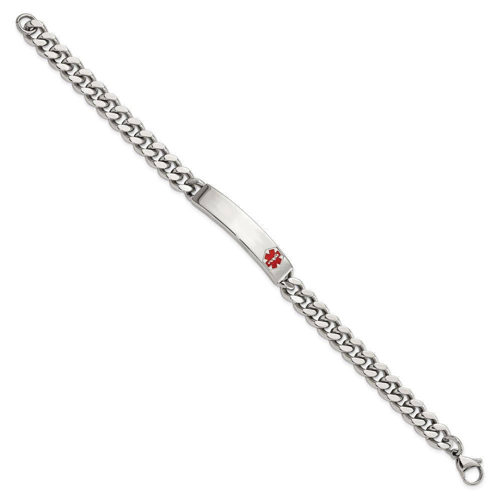 Chisel Stainless Steel Polished with Red Enamel Medical ID 8.75 inch Curb Chain Bracelet SRB3095-8.75