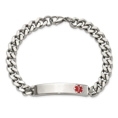 Chisel Stainless Steel Polished with Red Enamel Medical ID 8.75 inch Curb Chain Bracelet SRB3095-8.75