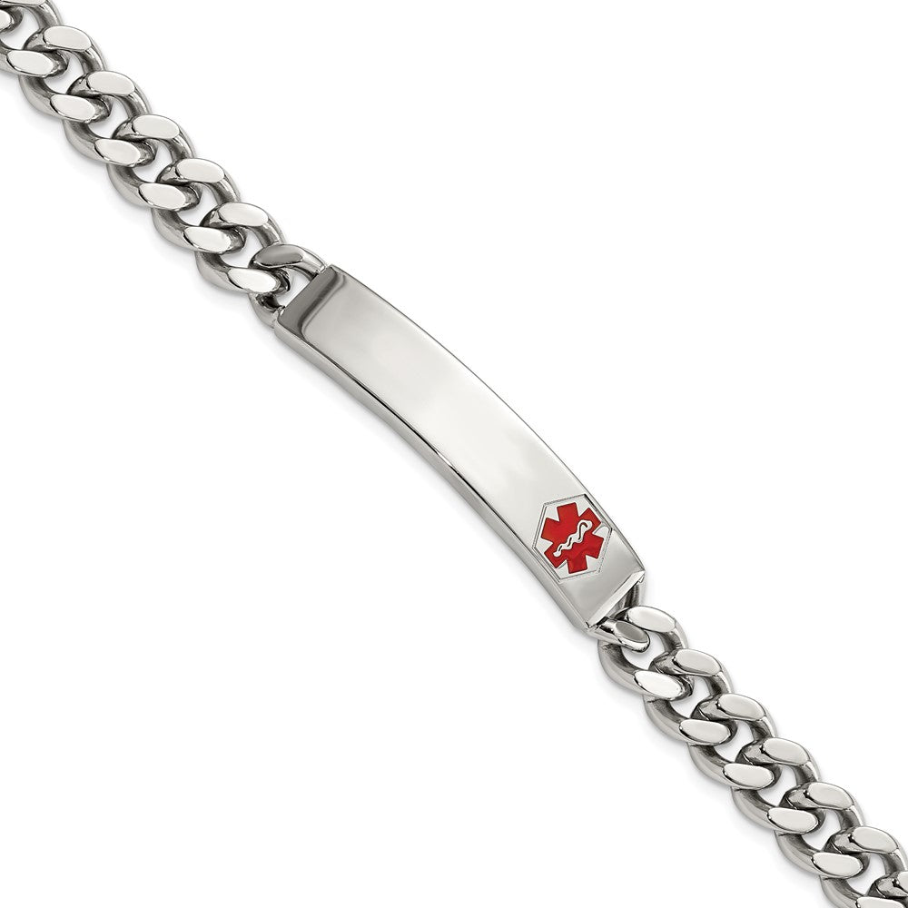 Chisel Stainless Steel Polished with Red Enamel Medical ID 8.75 inch Curb Chain Bracelet SRB3095-8.75