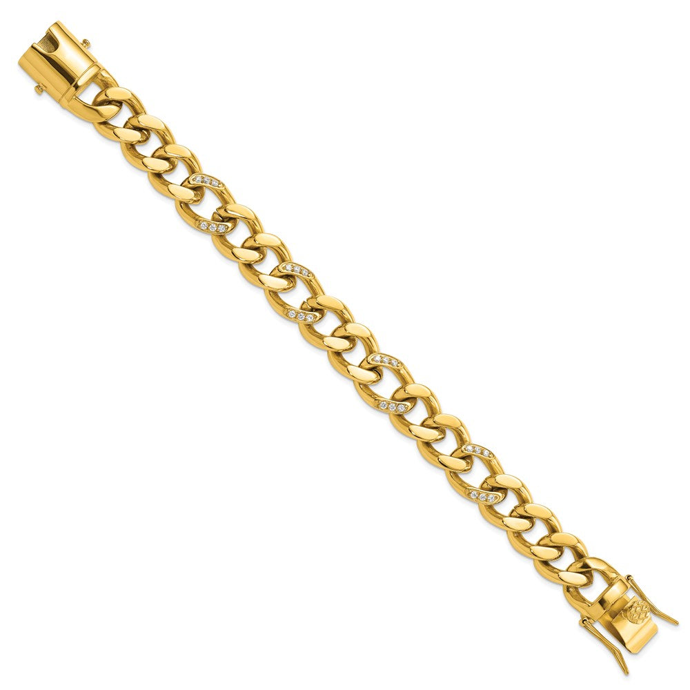 Chisel Stainless Steel Polished Yellow IP-plated with CZ 8 inch Curb Link Bracelet SRB3096-8